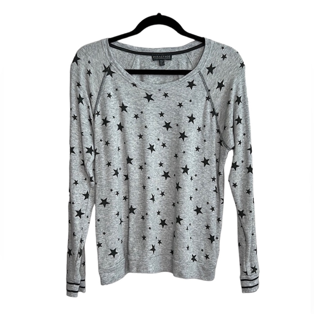 P.J. SALVAGE Cozy Celestial Stars gray and black slouchy thermal top size Large
